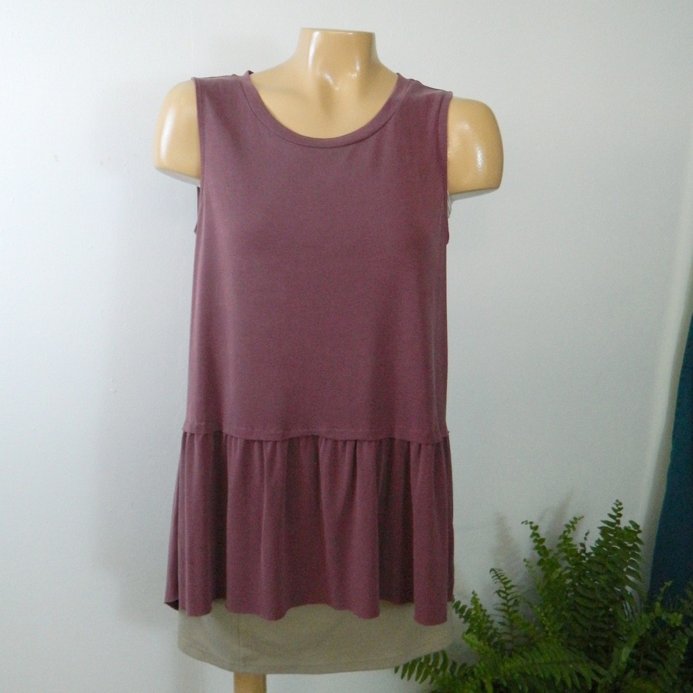 Mote Peplum‎ Tank Top Women Medium Mauve Plum High Low Sleeveless Ruffle Hem